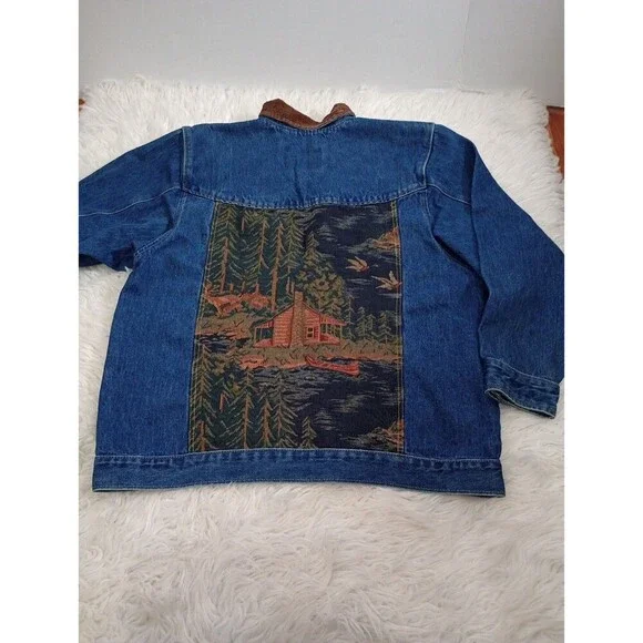 Vgt Gotcha Covered Lod Cowboy Western Back House Print Jacket Denim Retro Sz L - Picture 2 of 10